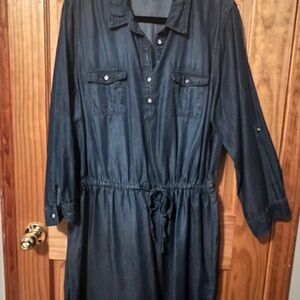 Gloria Vanderbilt long sleeve denim dress women’s size xl dark blue rinse